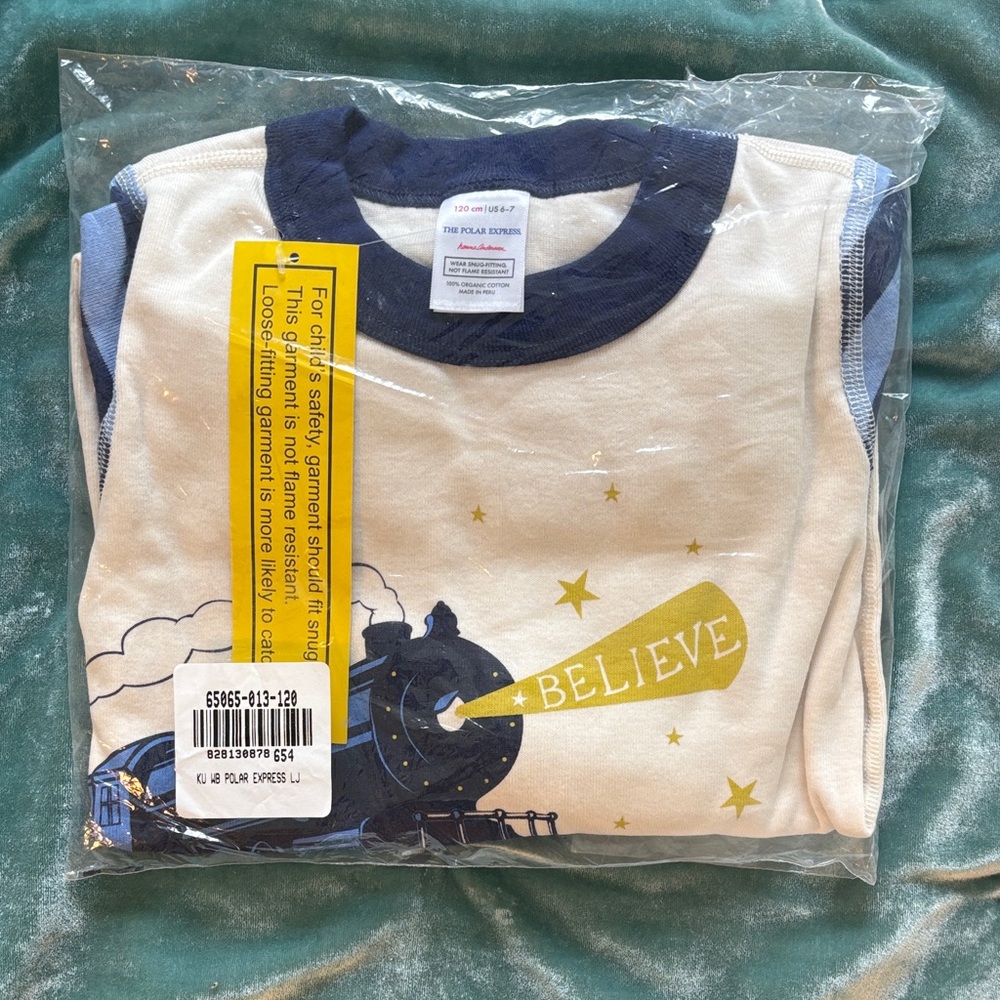 Hanna Andersson Polar Express Kids Pajama Set - Cream and Blue